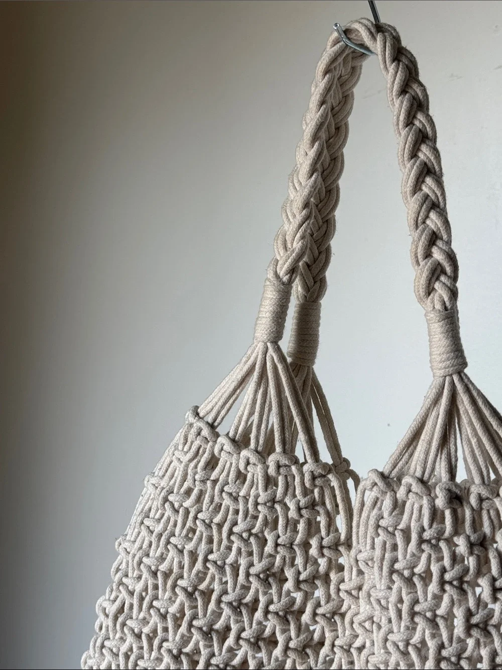 Vintage Cream Macramé Satchel Handmade 70’s